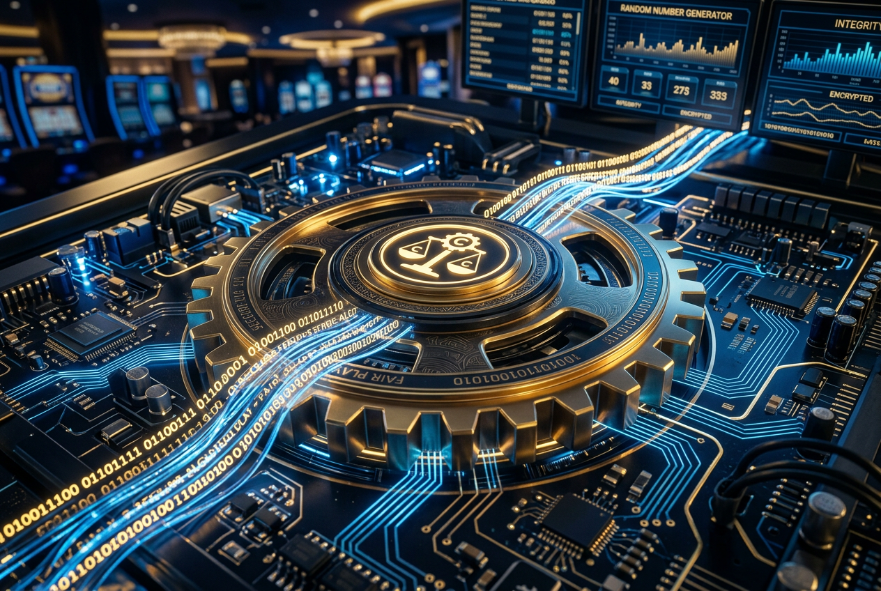 Mechaniczna reprezentacja cyfrowego jądra kasyna z elementami kryptograficznymi