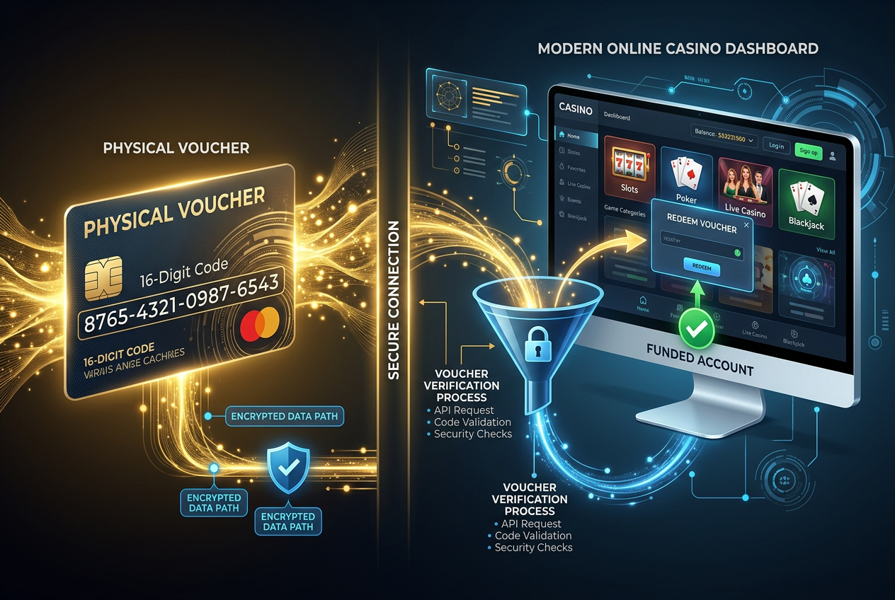 Infografika przedstawiająca bezpieczne połączenie między kodem Paysafecard a kasynem online