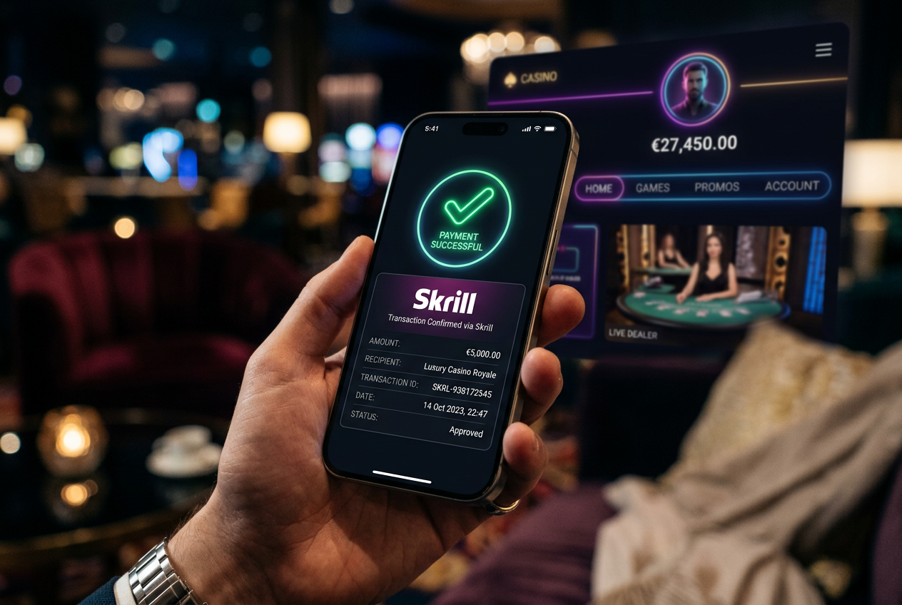Interfejs płatności e-wallet Skrill w nowoczesnym kasynie online